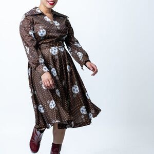 Paul of California Shirt Dress Vintage 70's ‎ Brown White Polka Dots